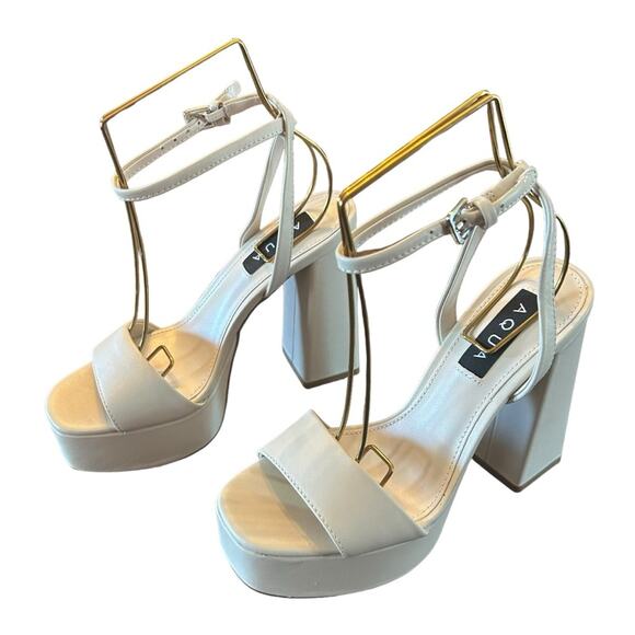 Aqua Cher Leather Ankle Strap Platform Heels Sexy Modern Uptown NEW Size 6 - Picture 1 of 11